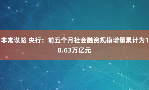 非常谋略 央行：前五个月社会融资规模增量累计为18.63万亿元