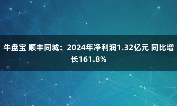 牛盘宝 顺丰同城：2024年净利润1.32亿元 同比增长161.8%