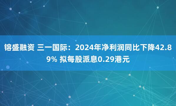 镕盛融资 三一国际：2024年净利润同比下降42.89% 拟每股派息0.29港元